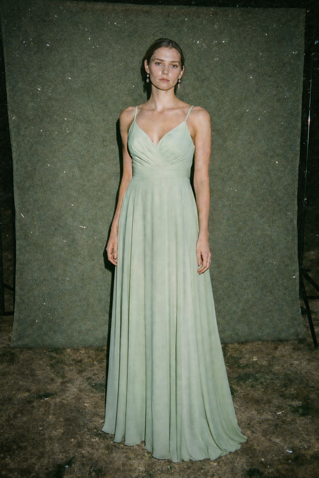 Rotacion Sage Green V Neck Pleated Chiffon Sleeveless