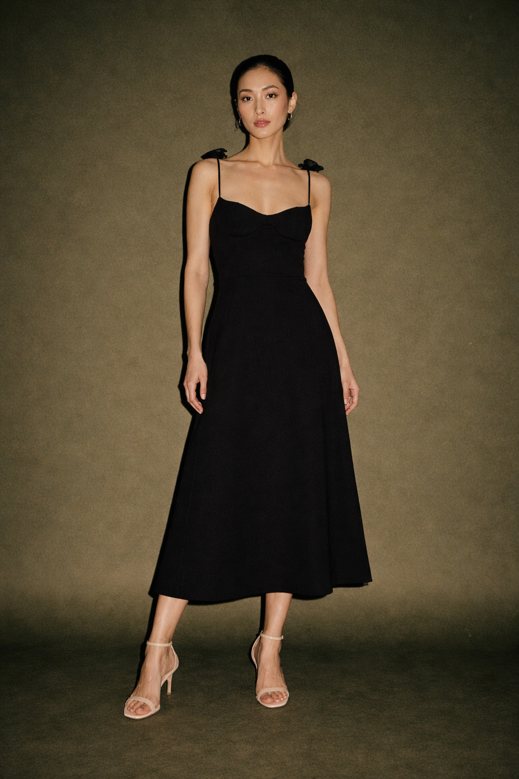 Magda Butrym Black Bodycon Sleeveless with Thin Straps Design Rose Straps Haute Couture