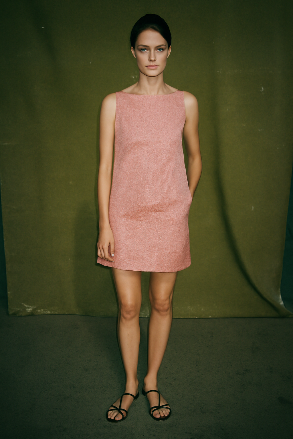 CLN Pink Embroided Floral Sleeveless Dress