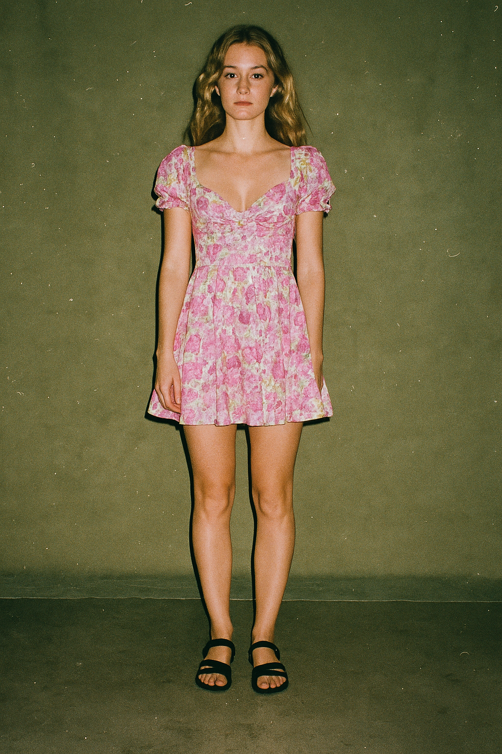 Floral Puff Sleeve Dress with Ties