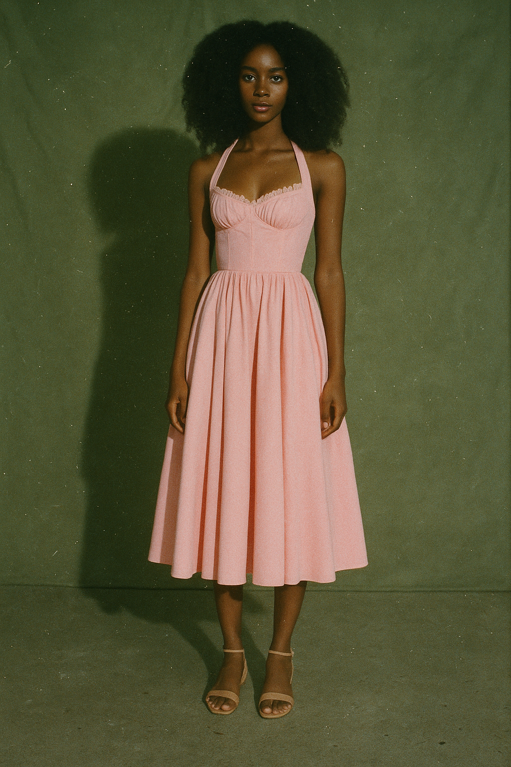 House of CB Halter Neck Thin Straps Tie Pleating Skirt is Full and Flowing