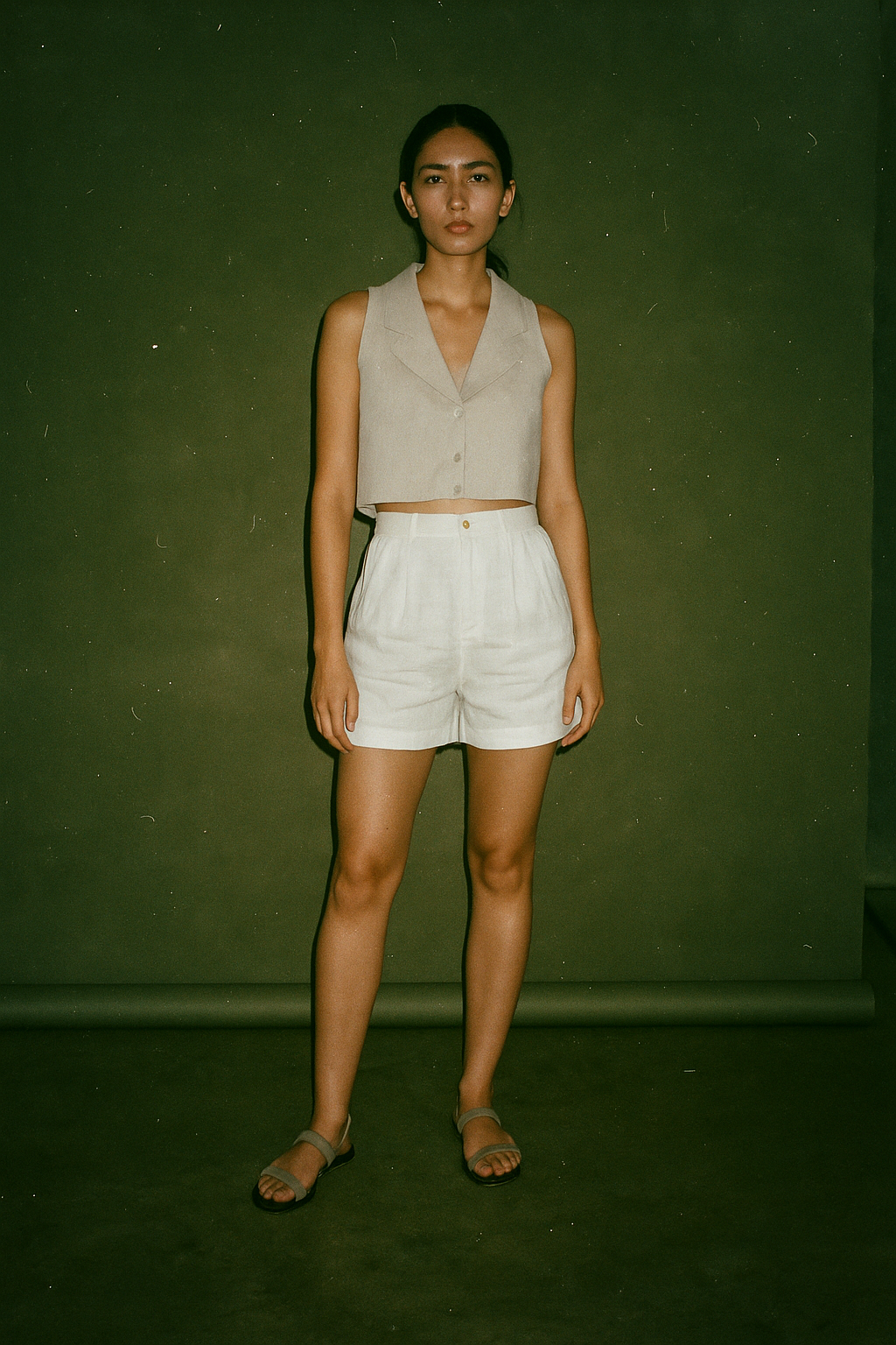 Laya Beige Linen Top with Collar