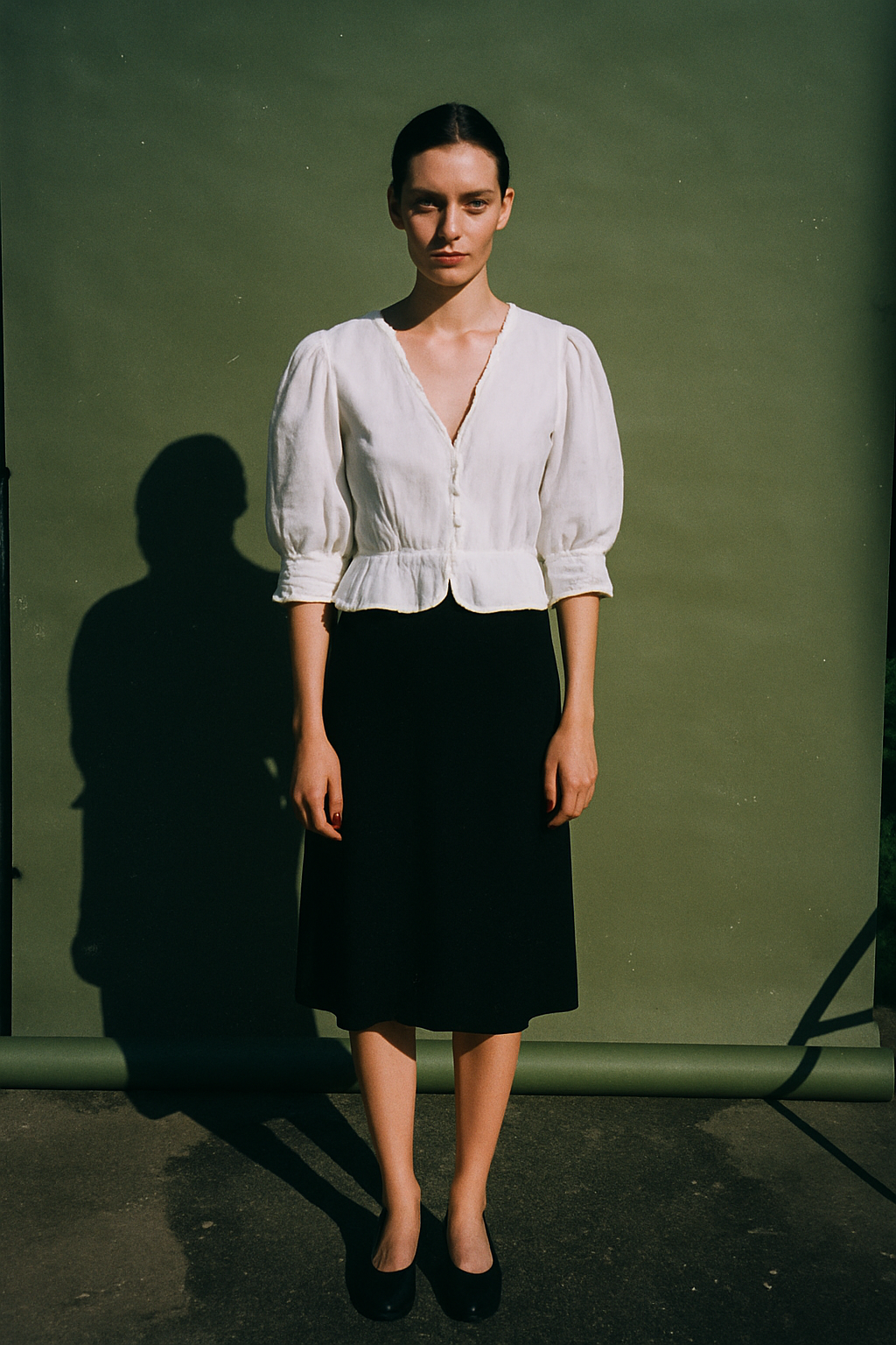 Rouje White Puff Long Sleeve with Front Button Design