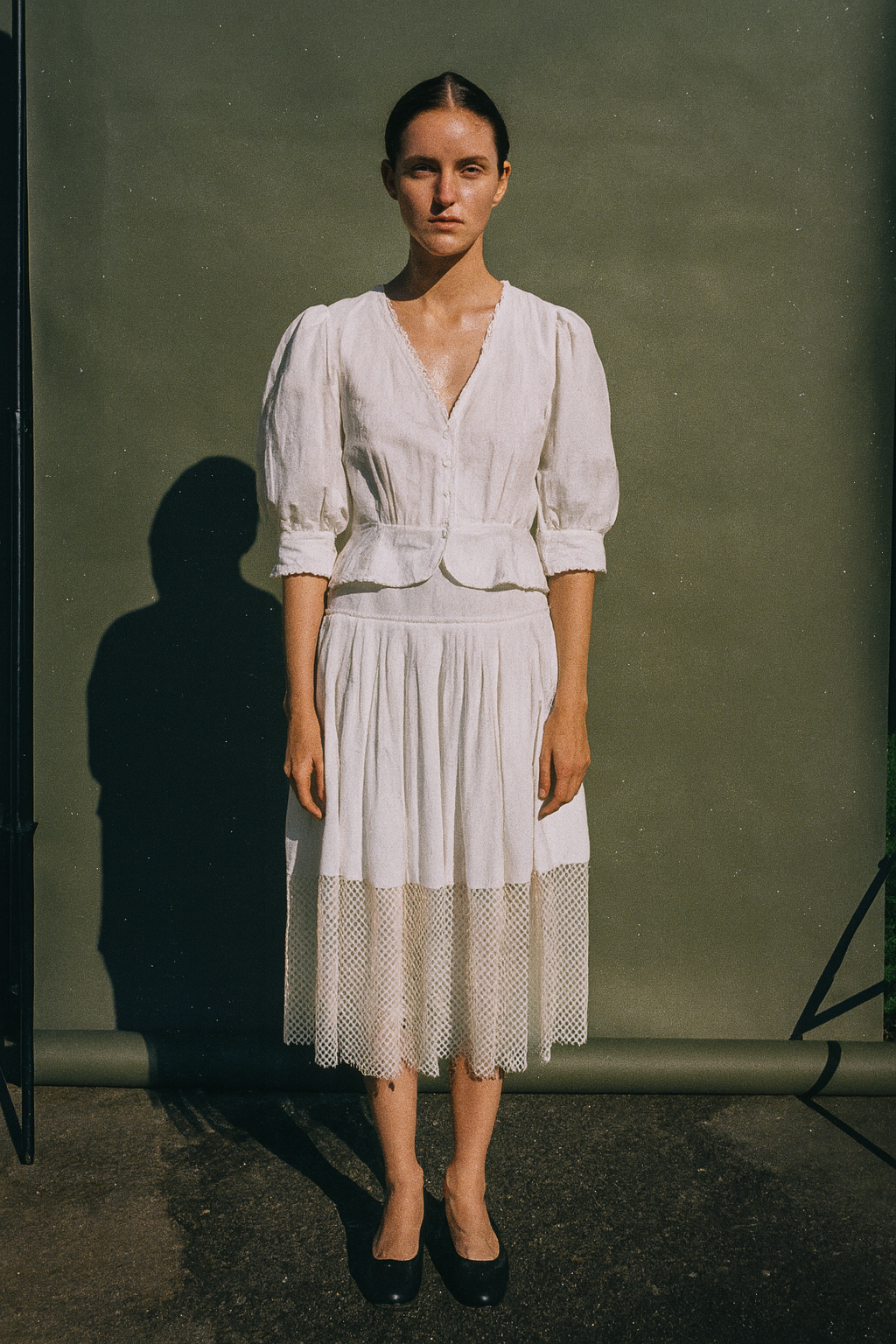 Stella Mccartney White Pleated Long Skirt with Eyelet Design
