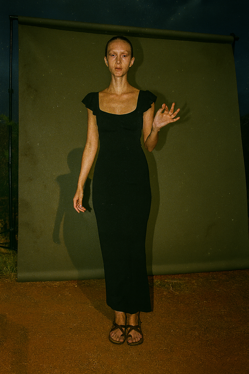 Villivicencio Black Long Dress With Shoulder Ribbon Design