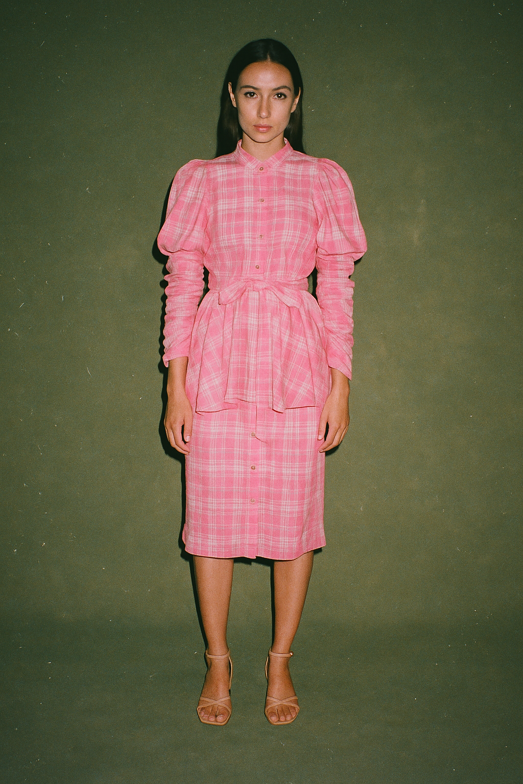 Rosie Assoulin Pink  Plaided Waist Cut Out  Shirt Dress