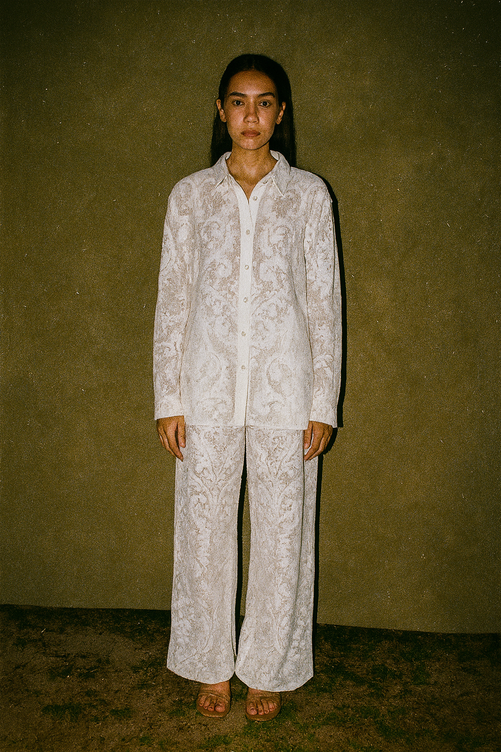 Calzedonia Cobey Button Down Long Sleeve Semi Sheer Lace