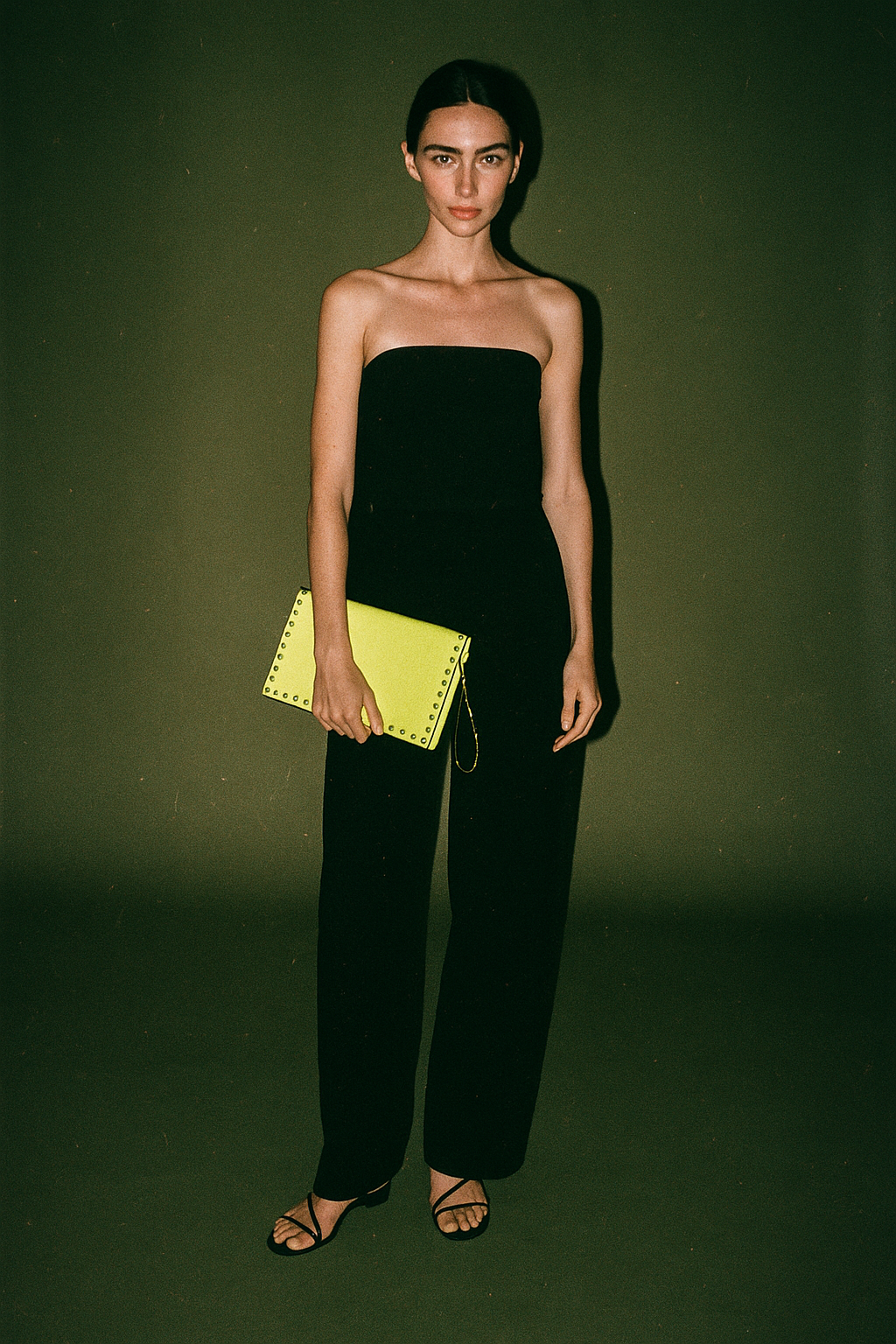 Valentino Garavani Nappa Rockstud Wristlet Clutch Neon Yellow