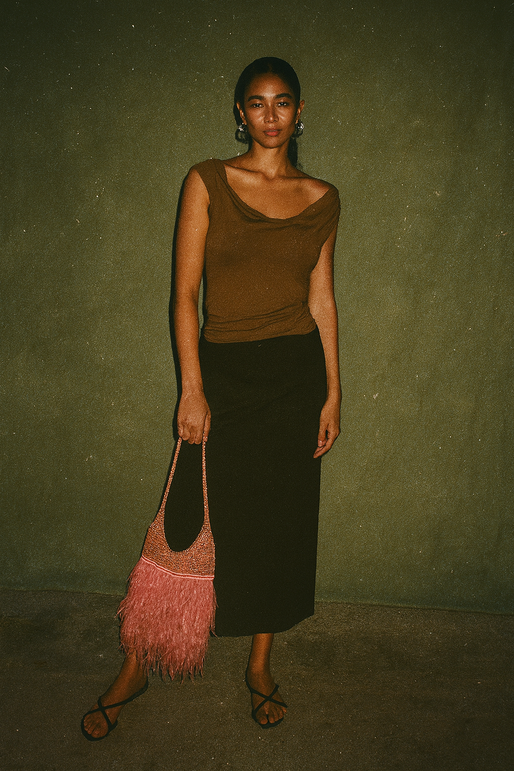 Reformation Crop Top Dark Brown Off Shoulder