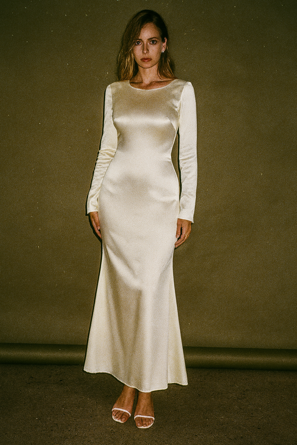 Kisserine Long Sleeve Dress Satin Backless with Tie