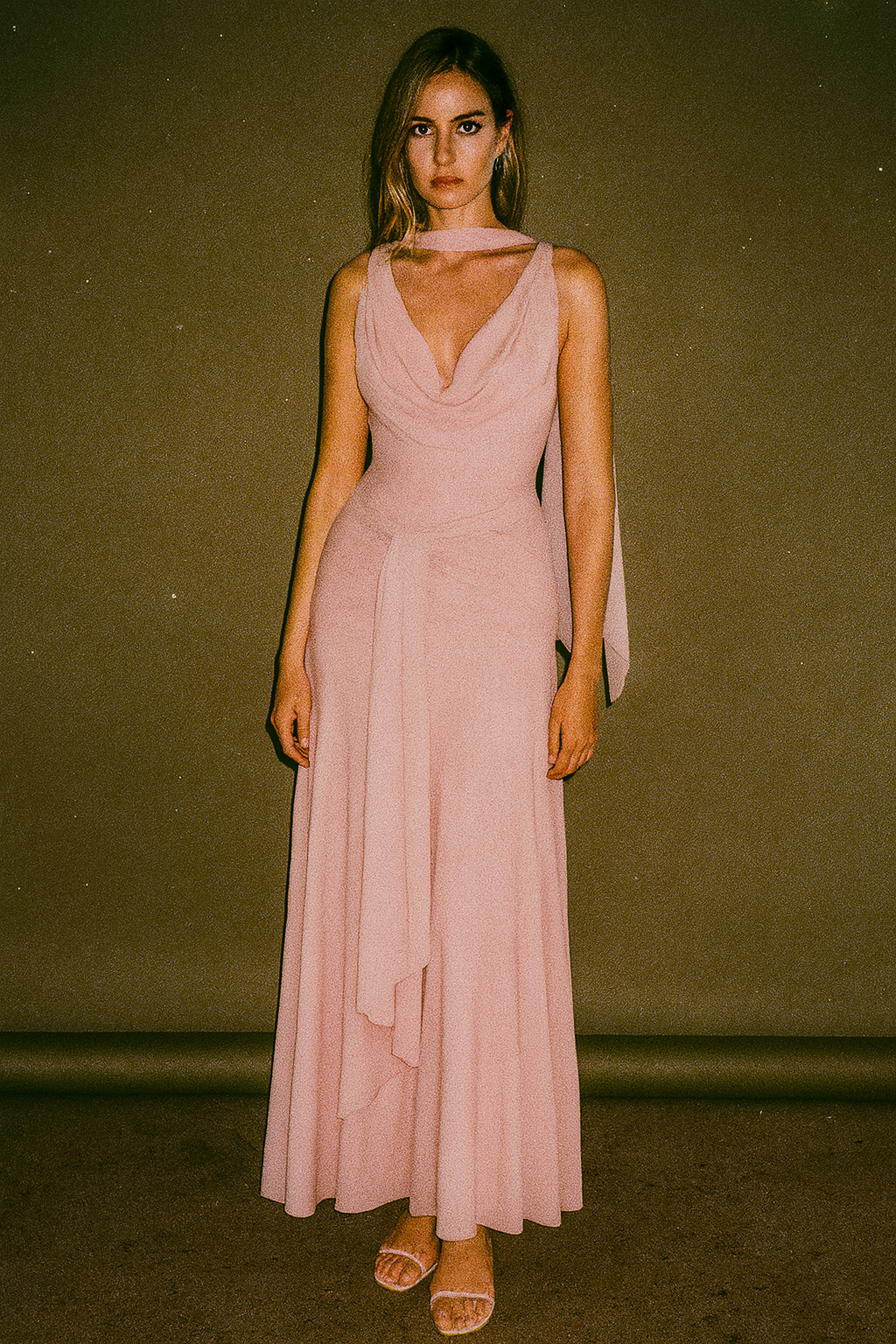 Cocosin Draped Cowl Neckline Cinched Waist Organza Lightweight Fabric