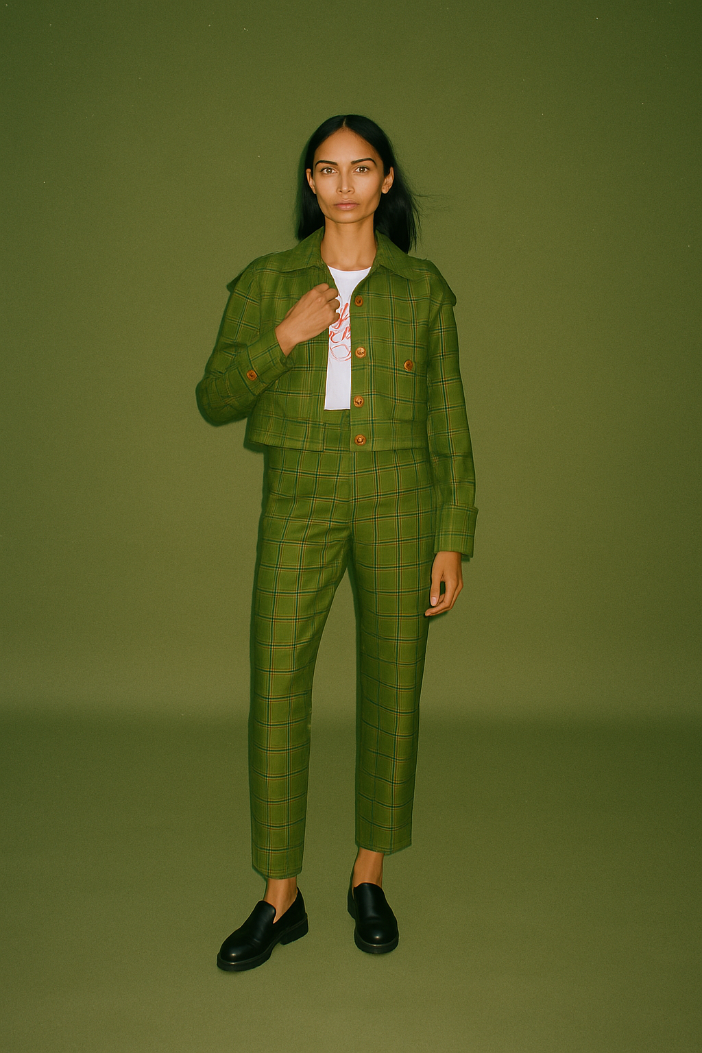 Simon Miller Green Co-ord Plaided Trousers & Long sleeve Blouse