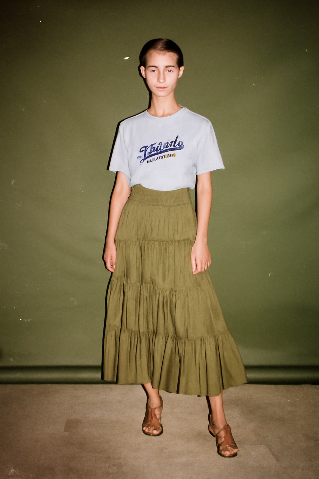 Ulla Johnson Green Linen Skirt with Ruched Detail