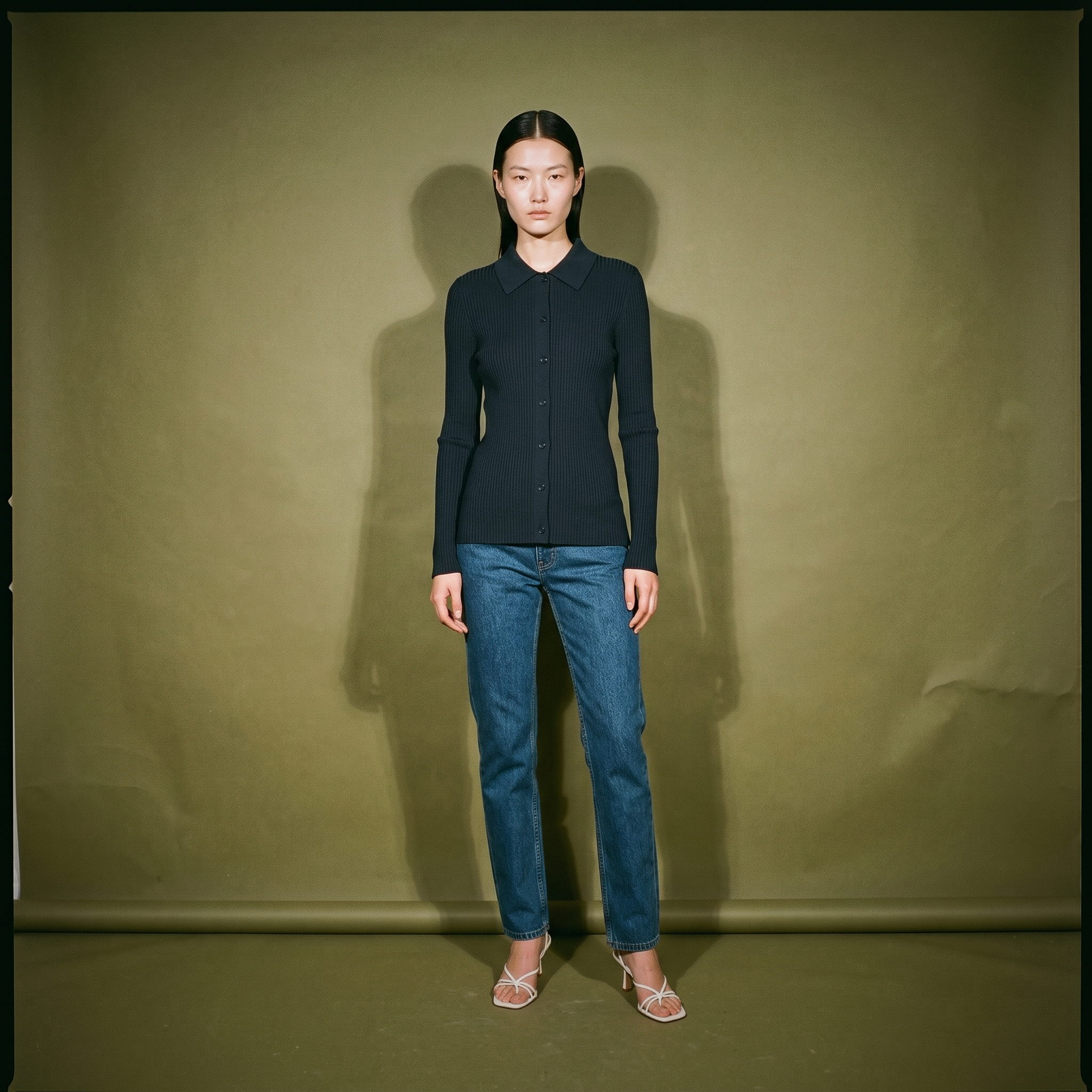 Cos Long Sleeve Navy Blue Button Front