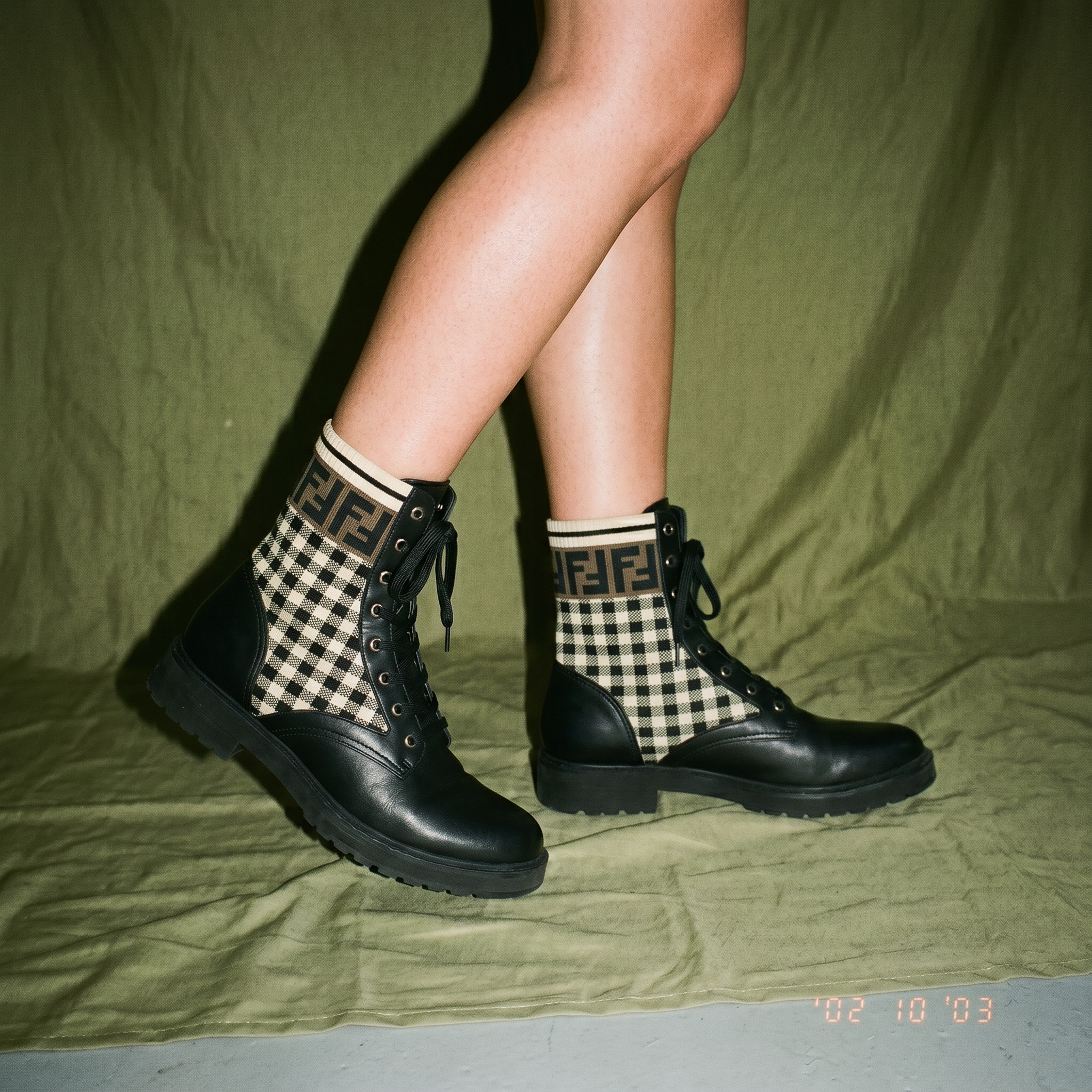 Fendi Rockoko Plaid Print Combat Boots