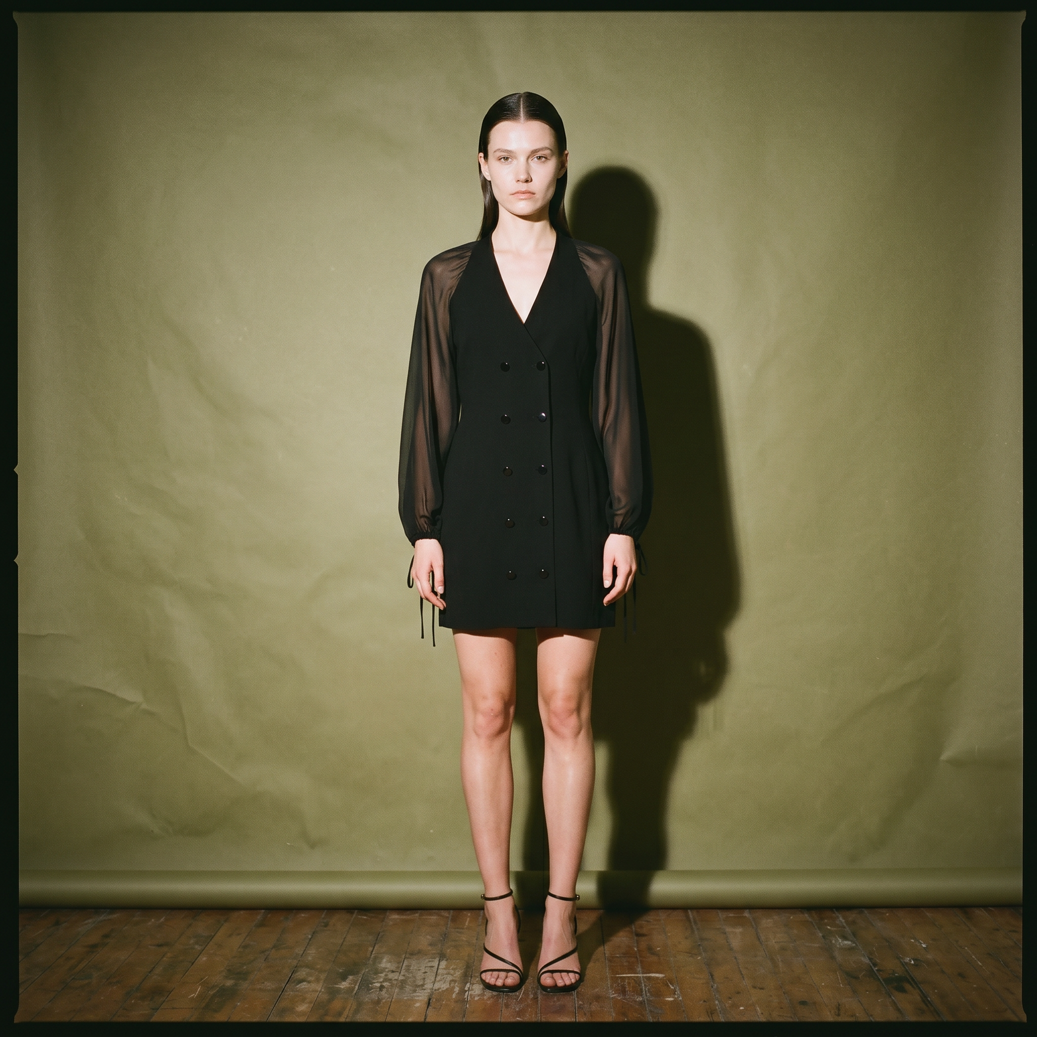 Frame Blazer Dress Tailoring V Neckline Long Slightly Sheer Sleeves