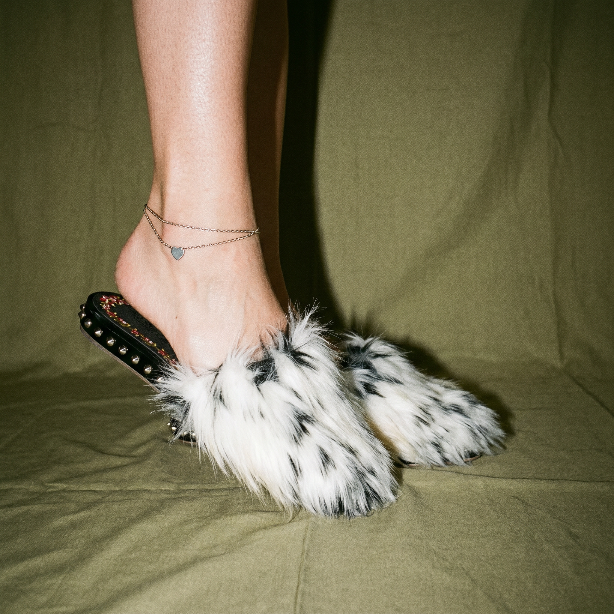 Giambattista Valli Floral embroidery Black and White Faux Fur