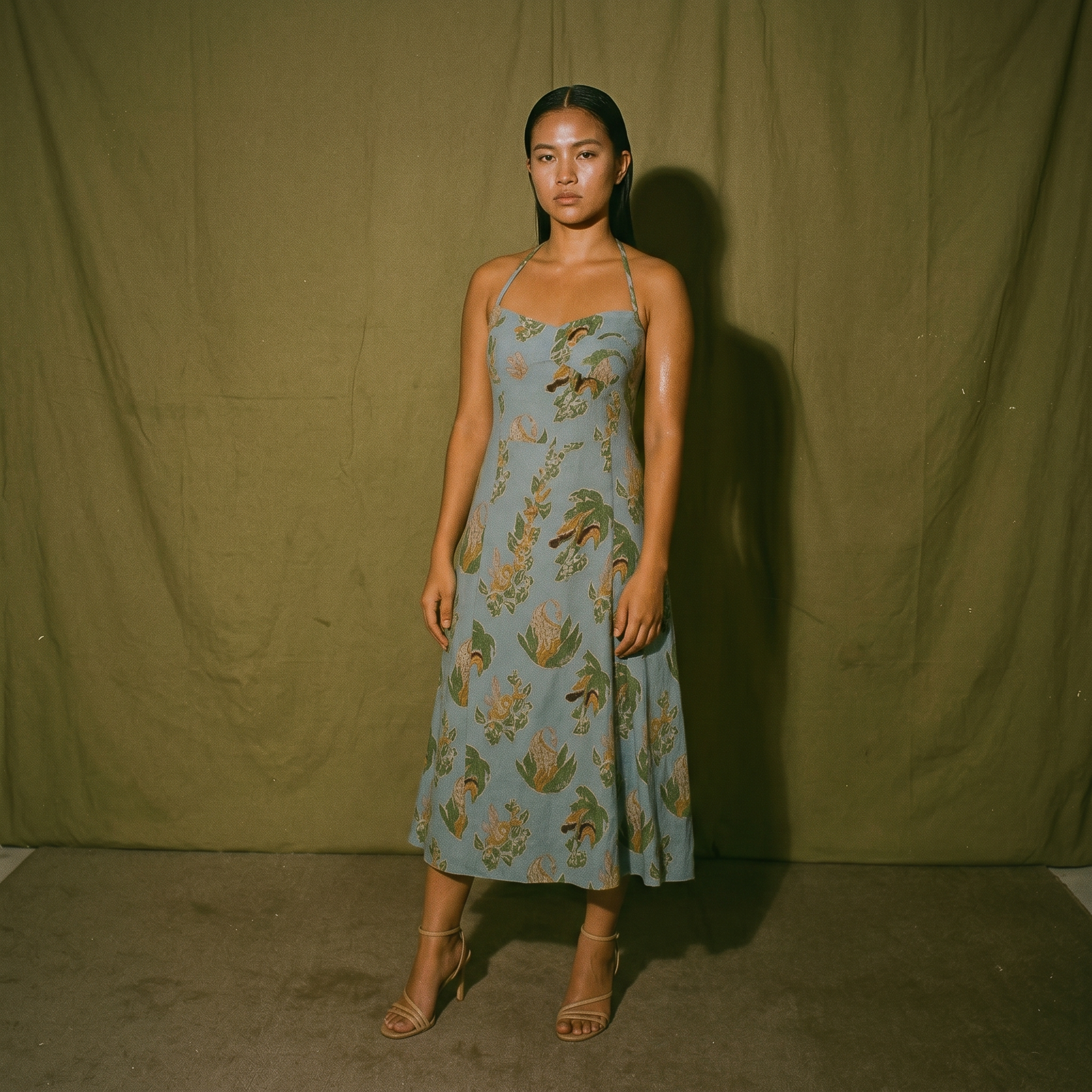 Halter Tie Linen Printed Dress
