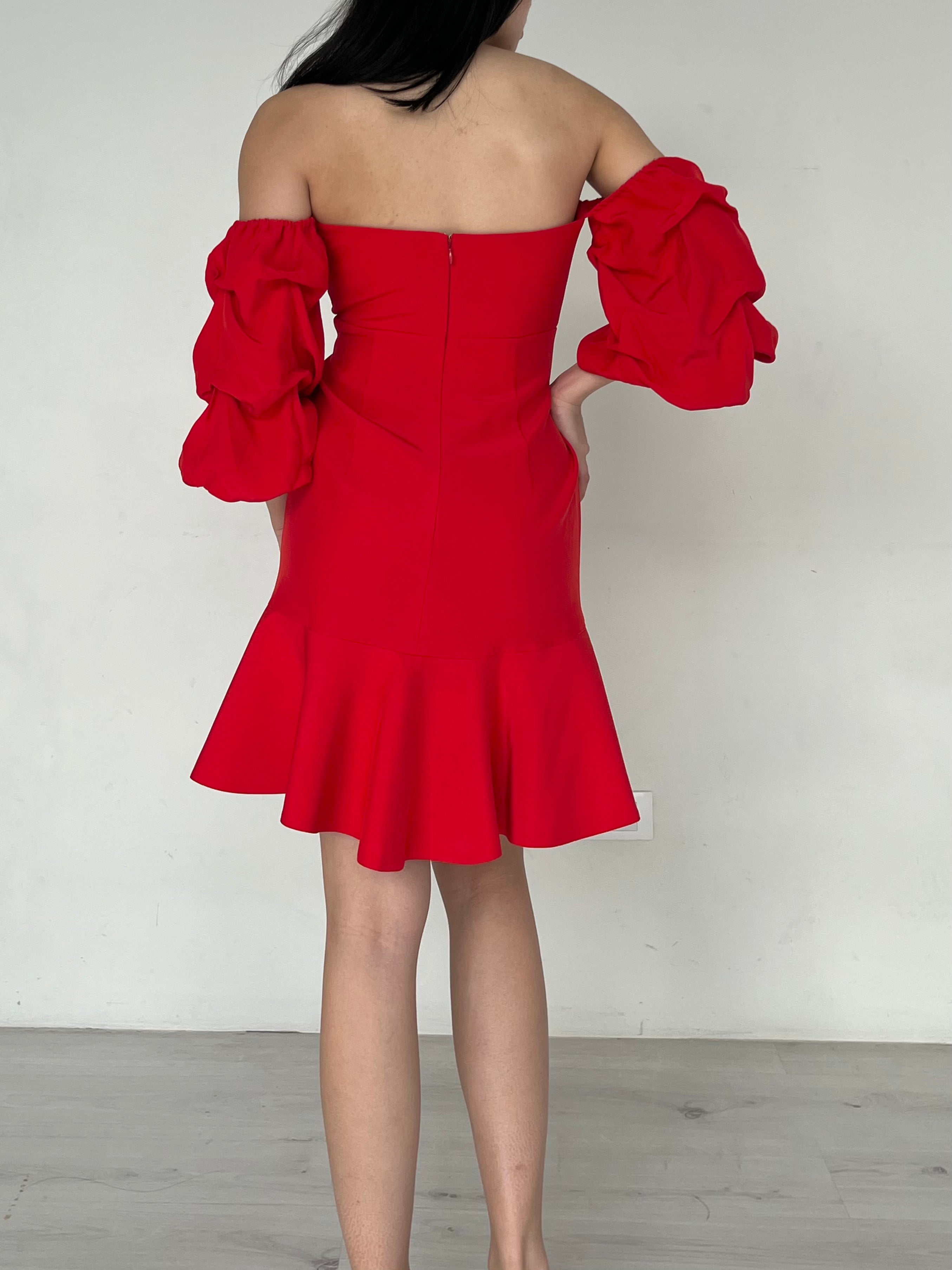 Alexis Red Mini Front Tie Off Shoulder Dress