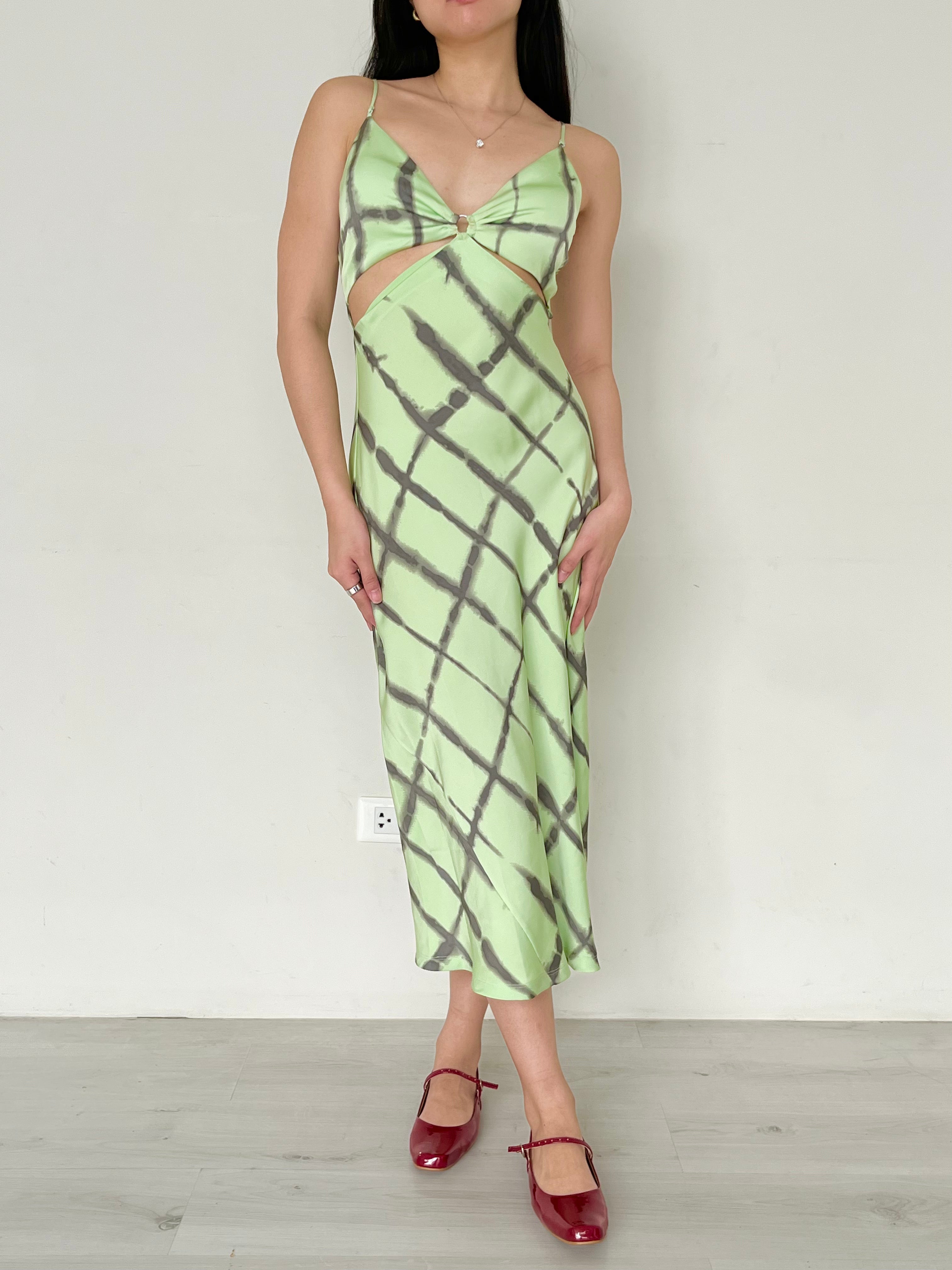 Jonathan Simkhai Green Long Dress With Cut Out Detail