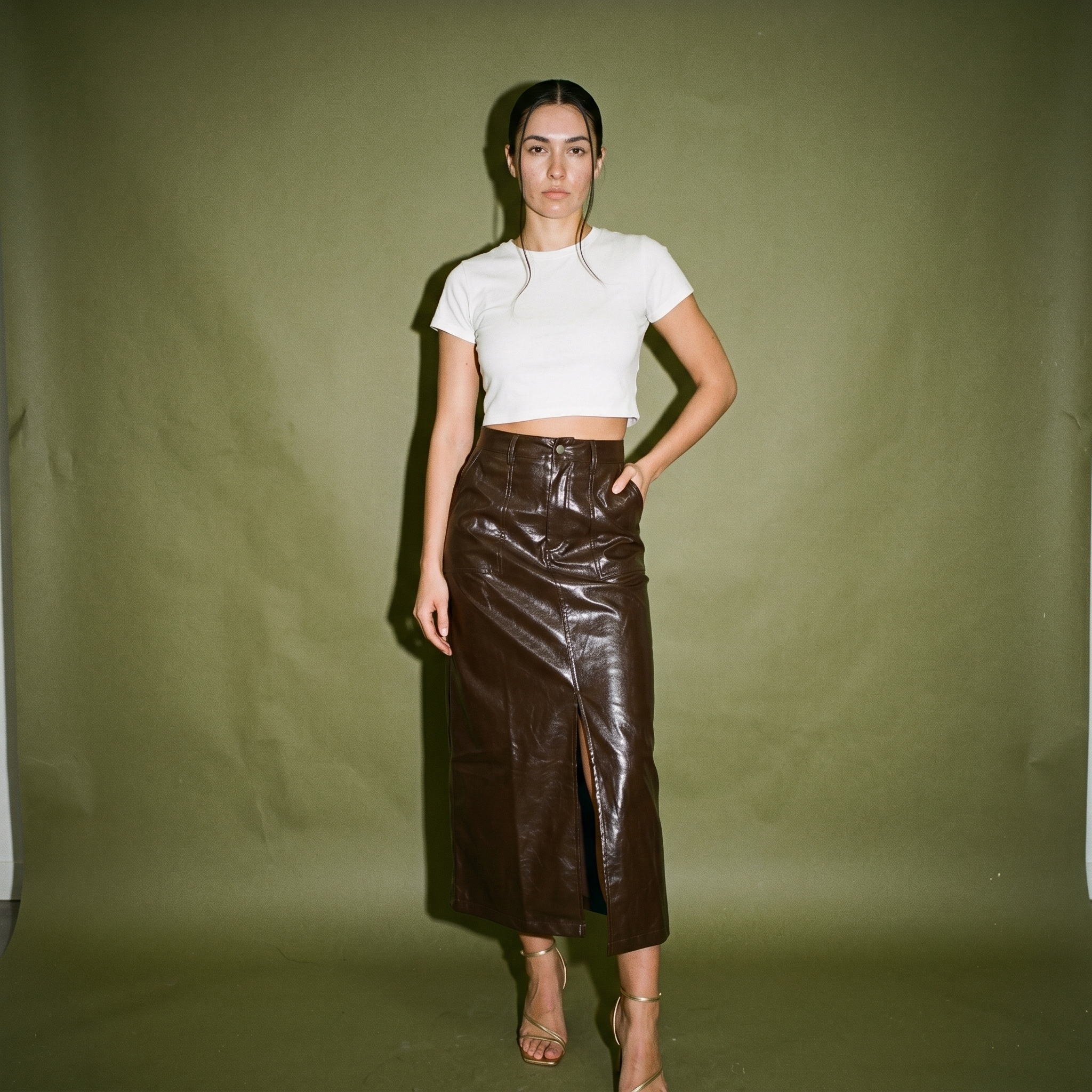 Karen Miller Leather Skirt Fur Pockets