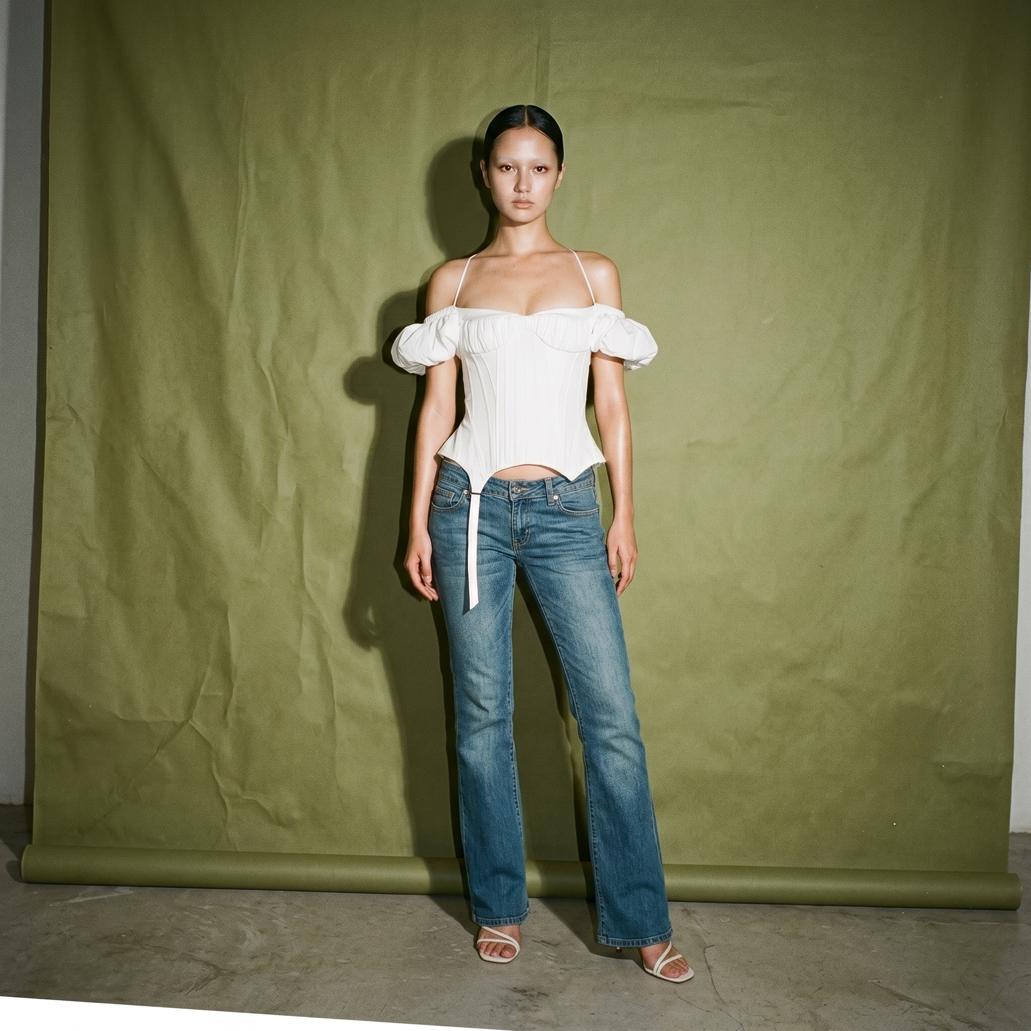 Lsoul White Off Shoulder Puff Sleeve Corset Top