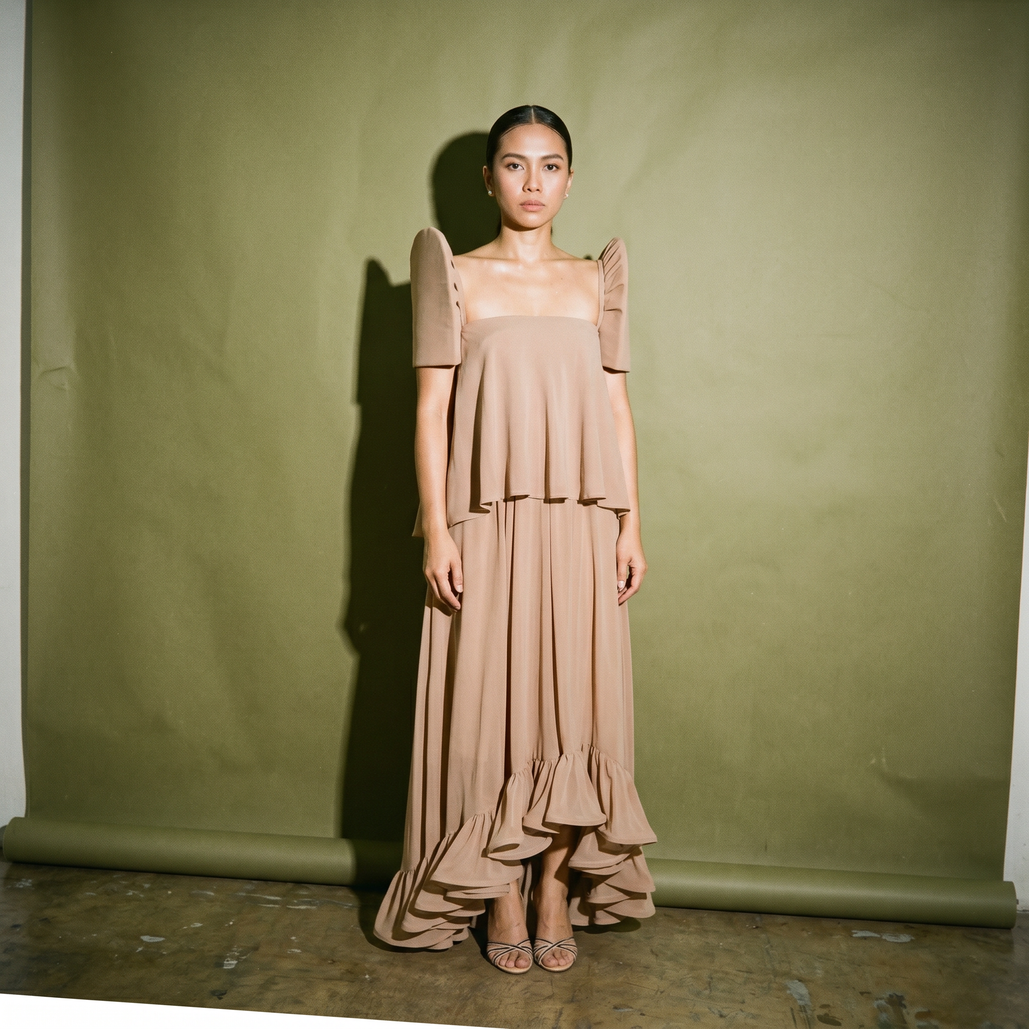 Mar Montes Filipiniana Brown Skirt Ruffle Sheer