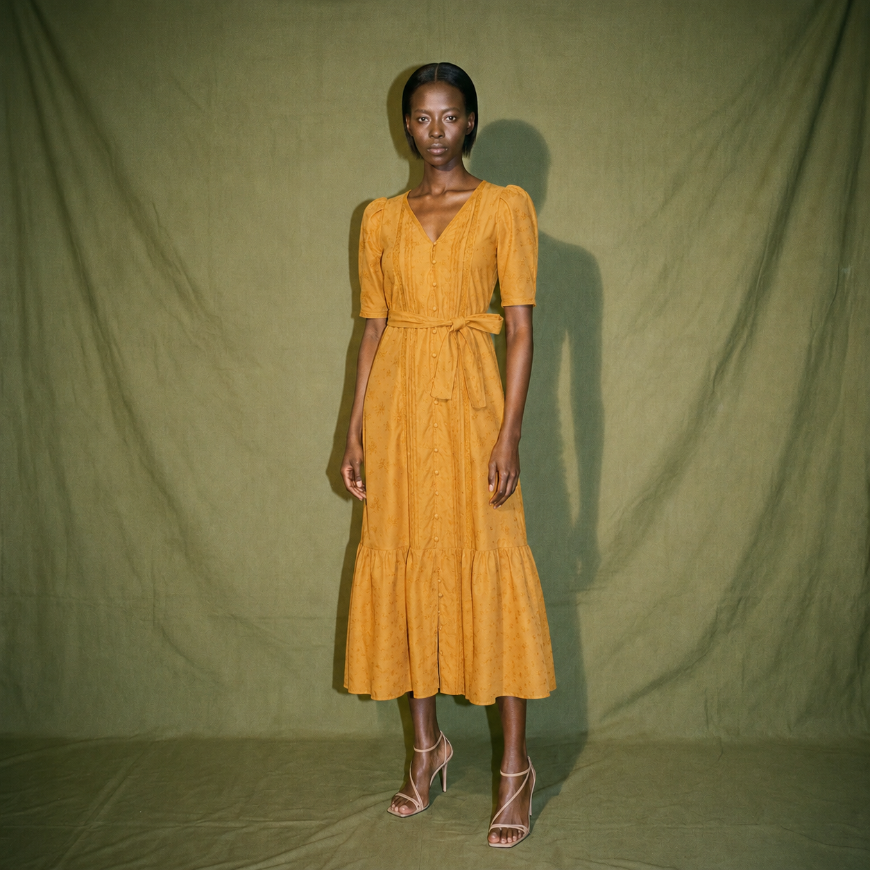 Other Stories V Neck Embroidered Linen with Belt Short Sleeve