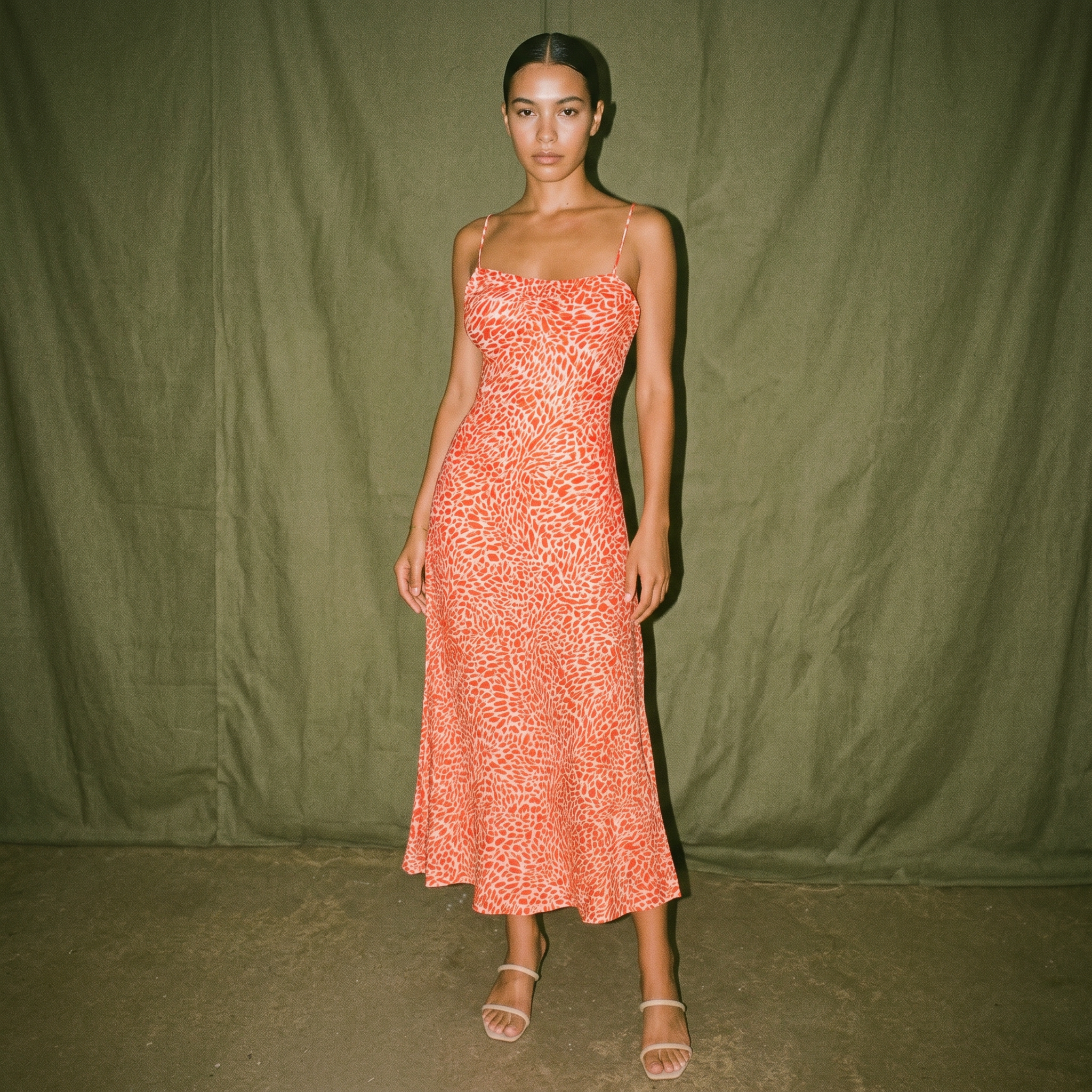Reformation White Sleeveless Dress with Orange Hearts Design