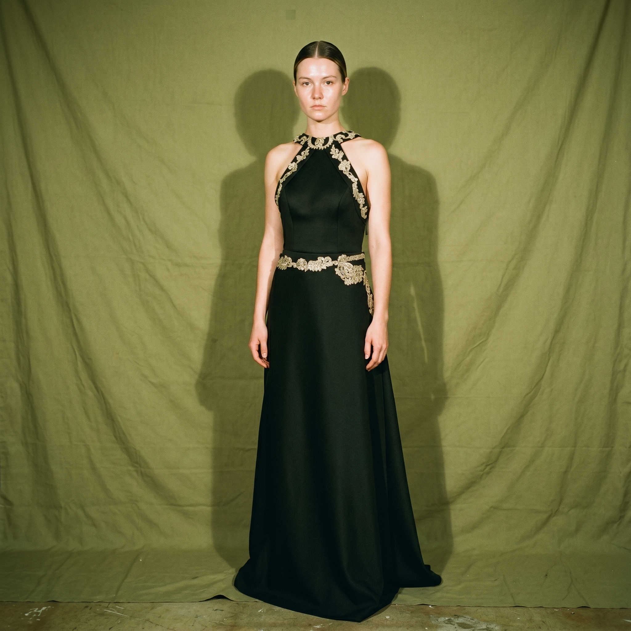 Rotacion Black Halterneck Gold Embroidery and Embellishments