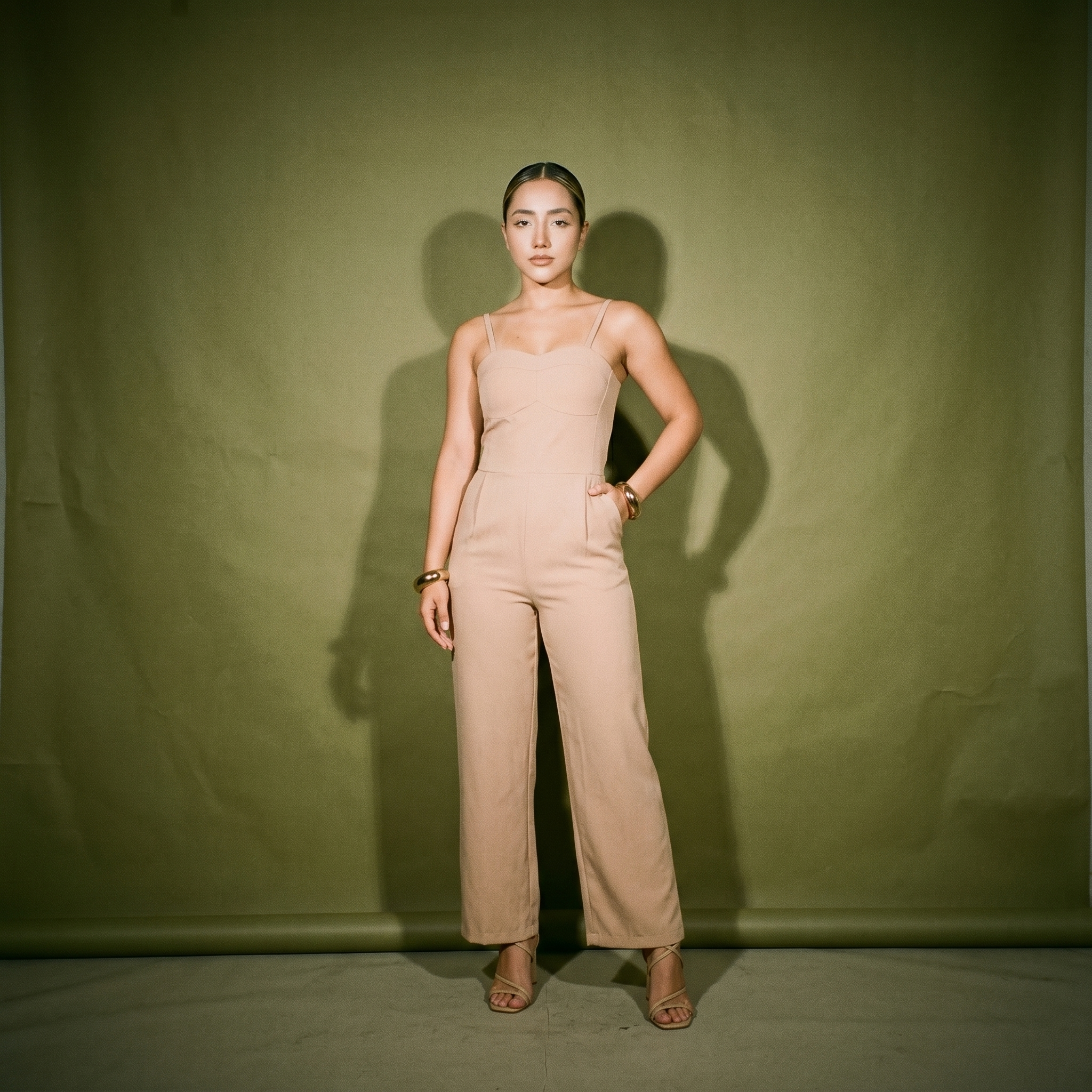 Rotacion Nude Pink Strapless Jumpsuit Tailored Corset Style Bodice