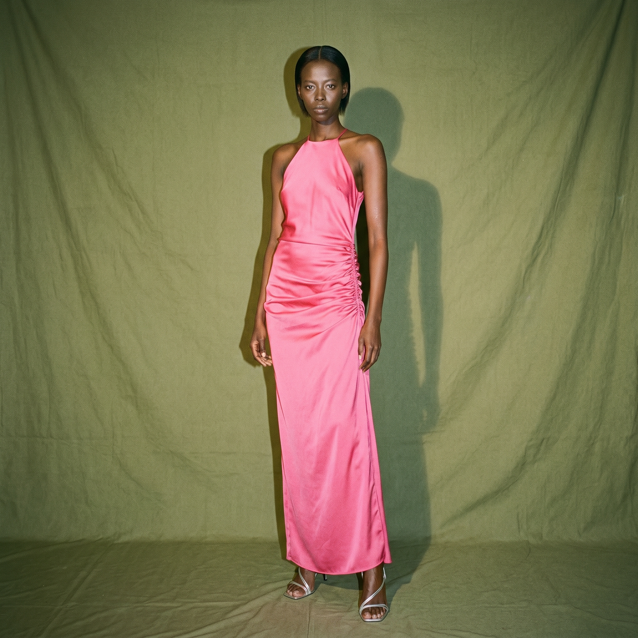Trendyol Pink Satin Spaghetti Strap Halter Neckline Side Split